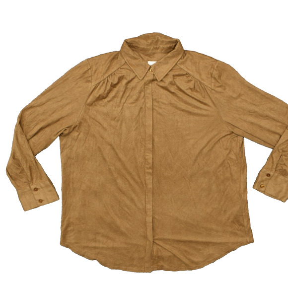 Chico's Women's Size 3 Button Up Long Sleeve Brown Polyester Collared - Picture 1 of 8